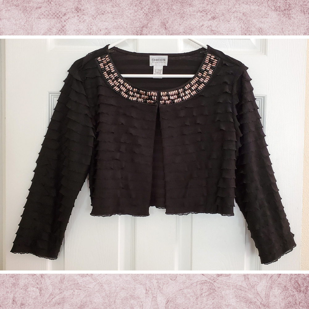 Chico's Traveler's Beaded Layered Mesh Bolero
